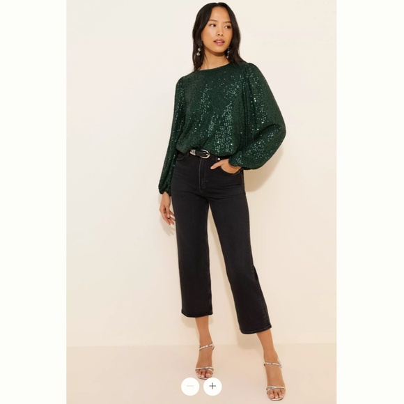 Anthropologie Flat White Sequin Crew Neck Top - Picture 3 of 4